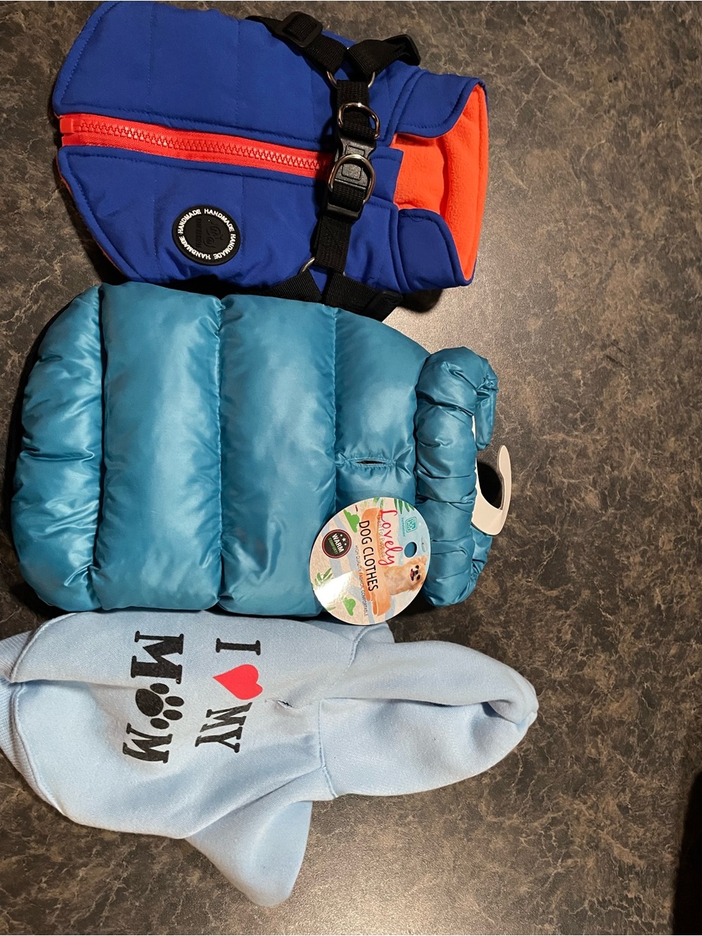 Small Dog Bulk Lot- Blue Puffer Dog Coat - Dark Blue Fleece -Lightweight Hoodie
